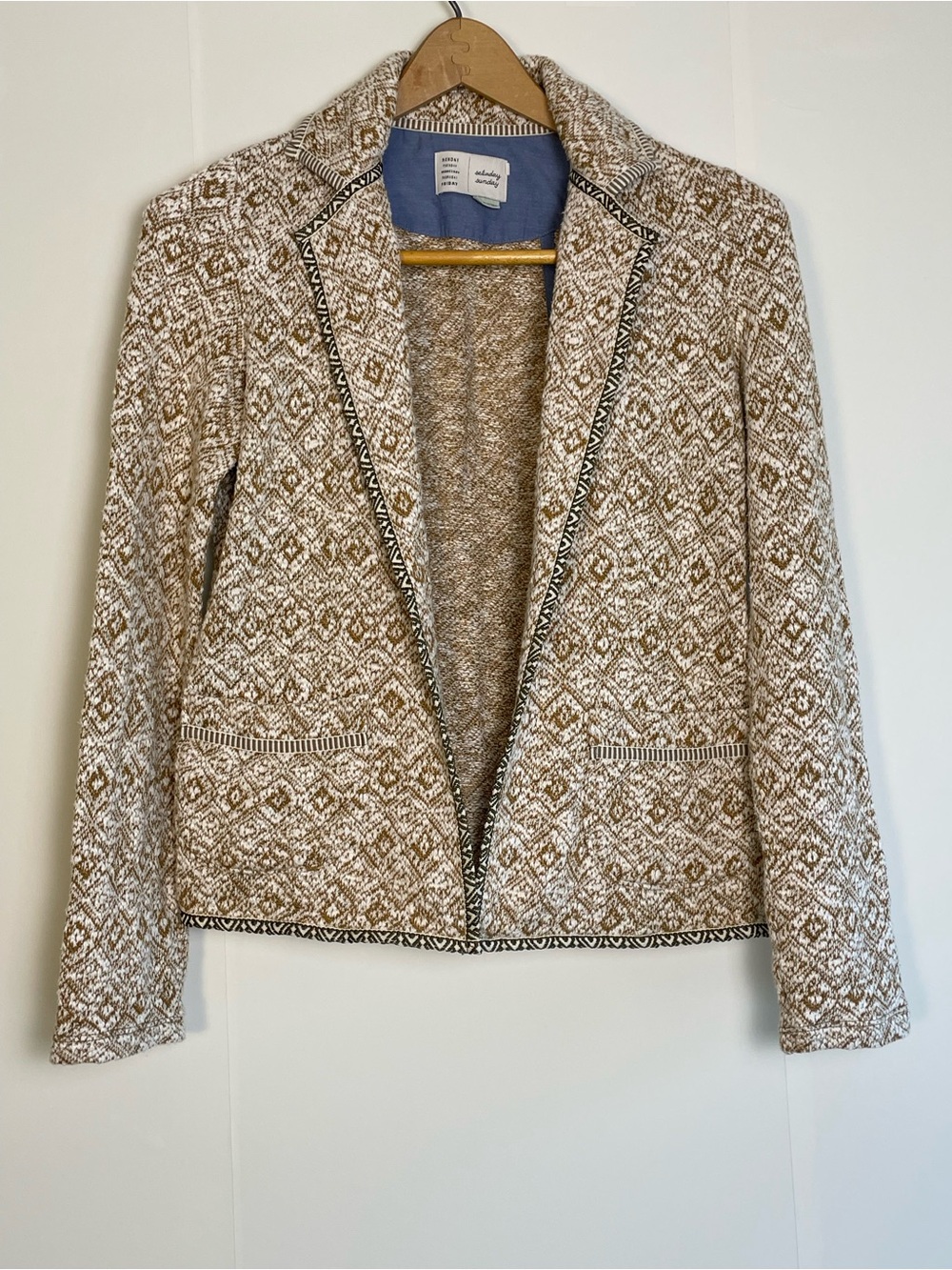 ANTHROPOLOGIE SATURDAY SUNDAY Paracas Geometric Knit Sweater Blazer Jacket XS